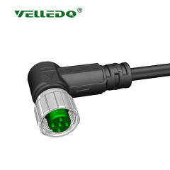 M12 5 Pin Dişi 90° Açılı 5 Mt. Kablolu Konnektör - Sensör Kablosu Velledq M12-F05T-5.0PVC/BK