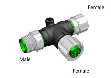 M12 T Tip 5 Pin Erkek - 5 Pin Dişi Konnektör T-M12-M05/2F05