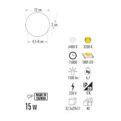 15 Watt Xplus Led Armatür Cata CT5661 - 3200K Gün Işığı