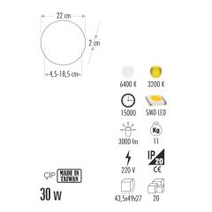 30 Watt Xplus Led Armatür Cata CT5663 - 3200K Gün Işığı