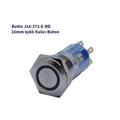 16 mm Led Işıklı DÜZ Kafa KALICI Buton KIRMIZI J16-372-E-RD