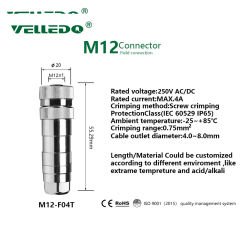 M12P-F04T - M12 4 Pin Dişi Düz Metal Konnektör - Velledq