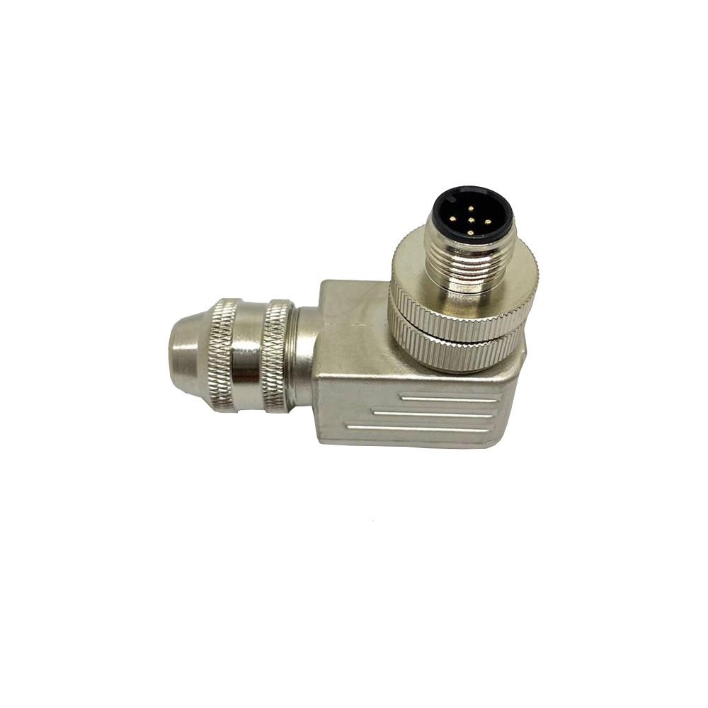 M12 5 Pin 90° Derece Erkek Metal Konnektör M12P-M05S