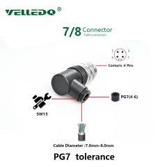 7/8 4 Pin 90°  Açılı Erkek Konnektör 7/8-M04S Velledq