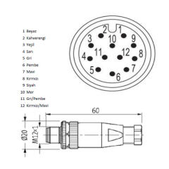 M12-M12T - M12 12 Pin Erkek Düz Konnektör - Velledq